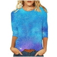 thumbnail image 2 of Cavosen 3/4 Sleeve Tops for Women with Crew Neck Gradient Sparkle Glitter Shiny Print T-Shirts Loose Shirts Dressy Fashion Pullover Blouse Flowy Workout Tees Summer Vacation S, 2 of 5