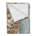 thumbnail image 2 of Diamond Soft Flannel Fleece Throw Blanket, Vintage Swirling Lines Ornament with Diamonds over Damask Retro Style Boho Print, Cozy Plush for Indoor and Outdoor Use, 70" x 90", Tan Teal, by Ambesonne, 2 of 5