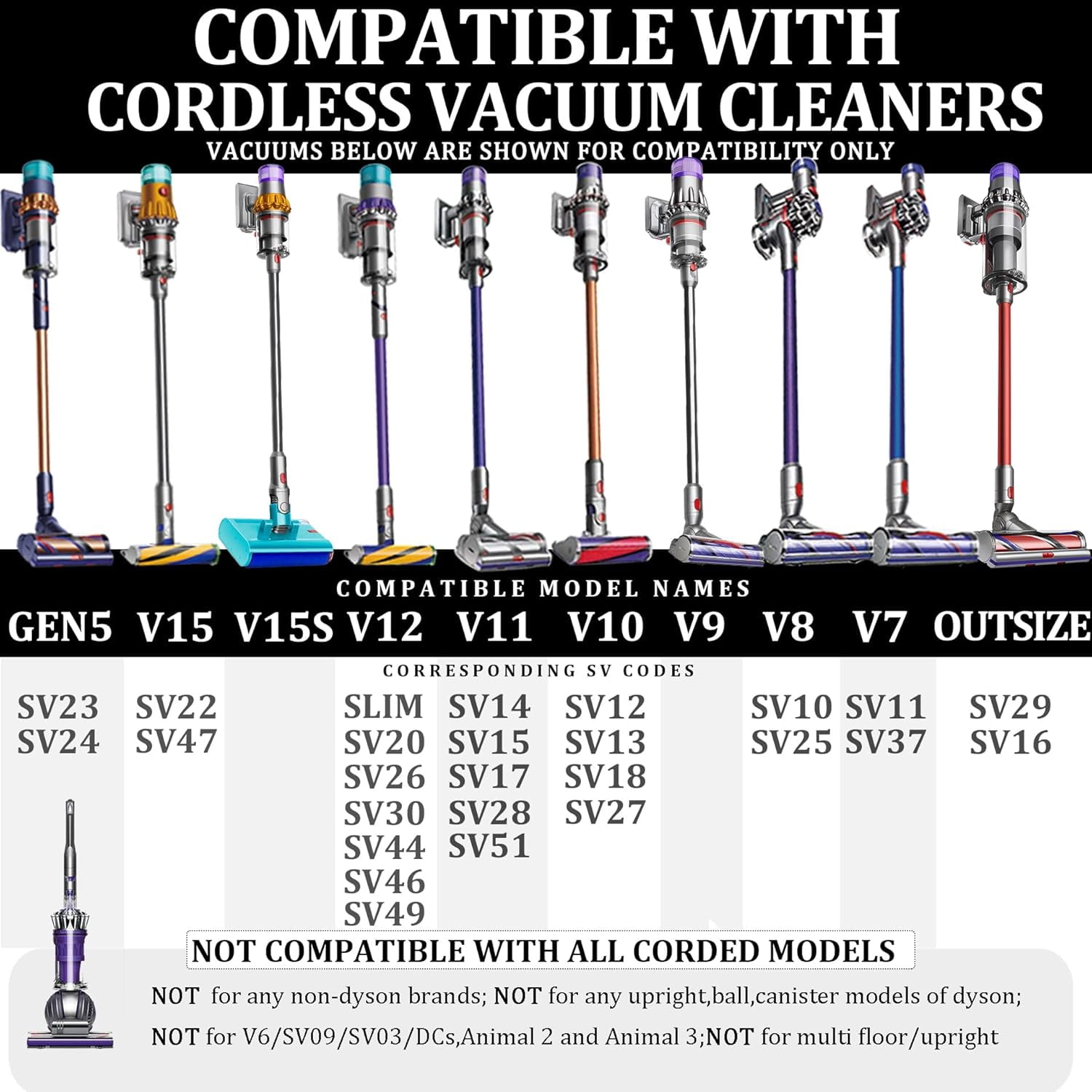 Flexible Crevice Tool and Extension Hose for Dy*son Cordless Vacuum Cleaner V15 V15s Gen5 V12 V11 V10 V9 V8 V7 Dryer Vent Cleaner Kit and Car Detailing Attachments