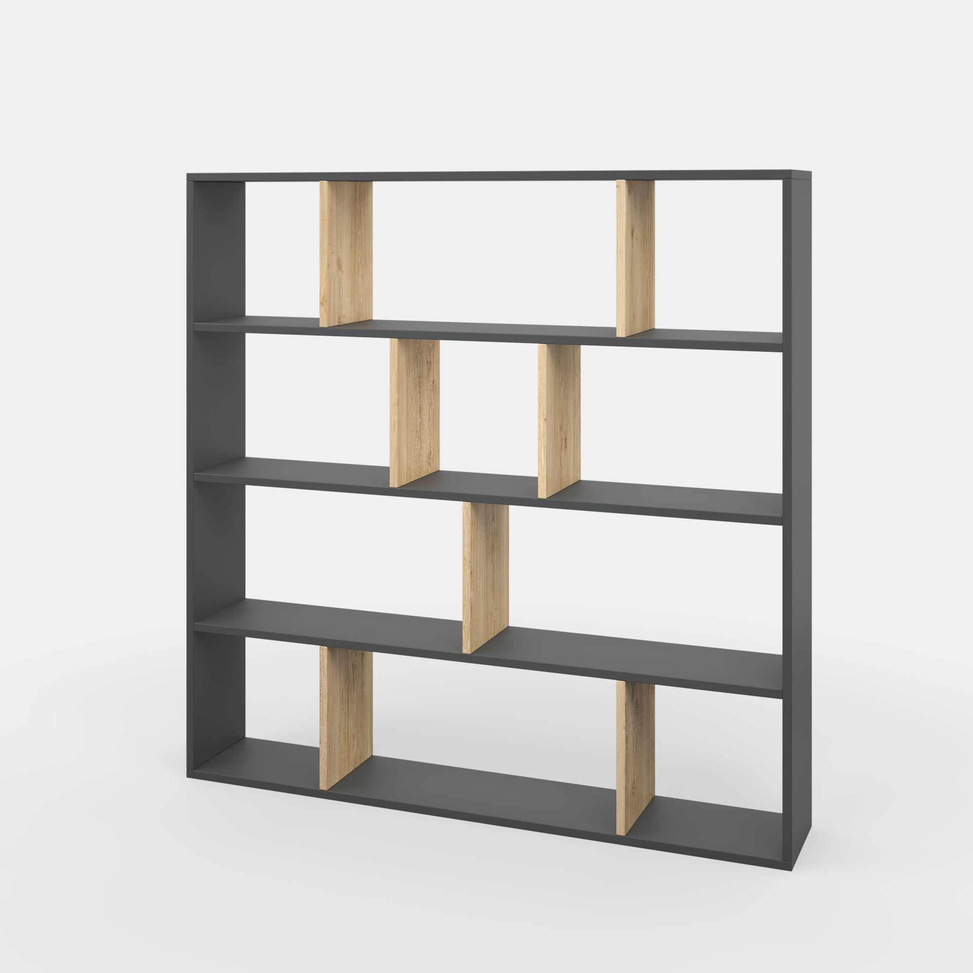 Ada Home Decor Hobdi 4 Tier Open Shelf Cube Modern Bookcase, Anthracite/Oak
