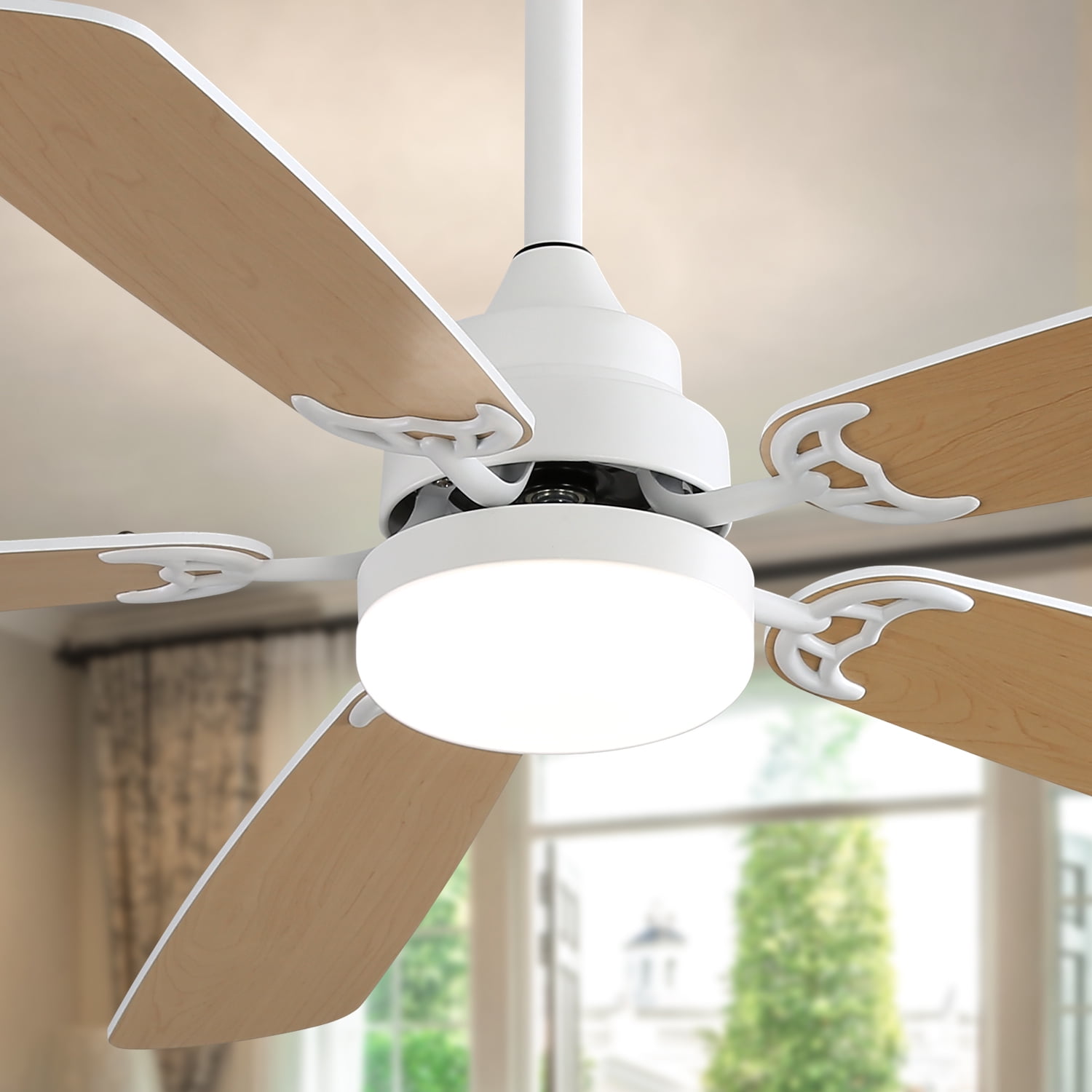 Ceiling Fan 52 Inch, 5 MDF Blades with LED Light and Remote Control, 6 Speed Reversible DC Motor for Indoor Use, White