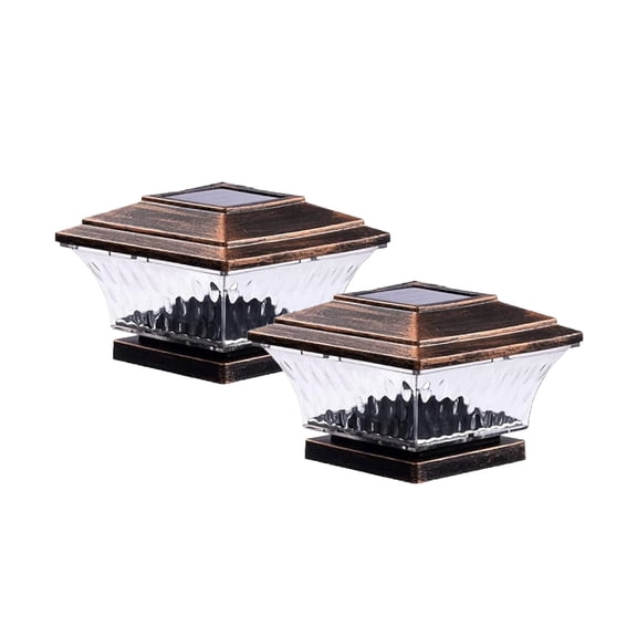 Solar Post Cap Lights Outdoor 4x4 LED Solar Garden Lighting Deck Fence Cap Light Wooden Post Brushed Copper 2 Pack