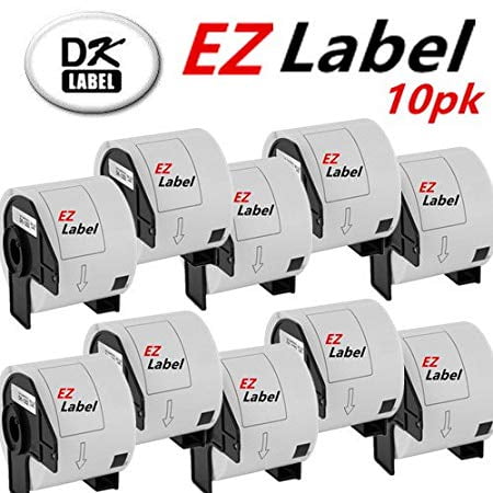10 Rouleaux EZlabel Brother DK1202 Compatible Blanc 2.4 Pouces x 3.9 Pouces (62mm x 100mm) Étiquette (300 Étiquettes/rouleau) avec Cartouche