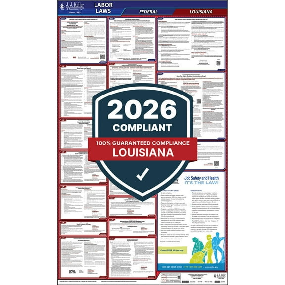 2025 Louisiana Labor Law Poster, All-in-One OSHA Compliant LA State & Federal Laminated Poster (24" x 40" English)