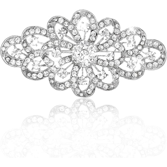 Broach for Wedding, Austrian Crystal Rhinestone Wedding Brooch 4 Inch Bridal Flower Ribbon Brooch for Women Formal Events Accessory