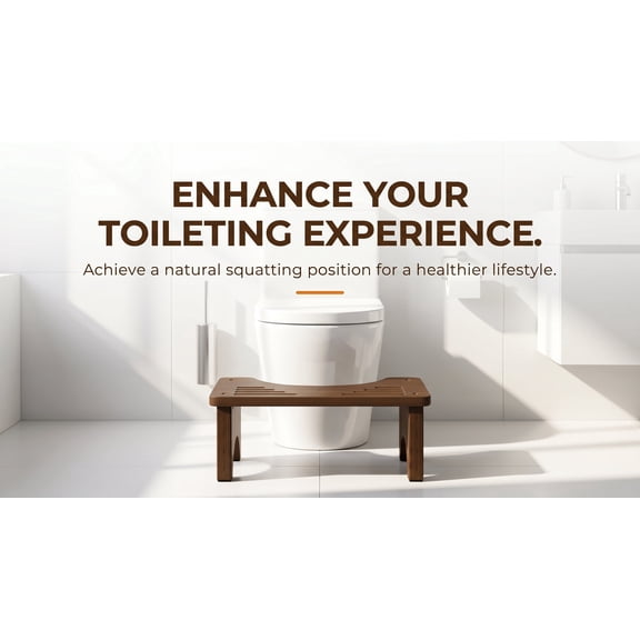 PLERISE Bamboo Toilet Foot Rest for Adults, 6.7 inch Height, Lightweight Space-Saving Bathroom Step, Brown