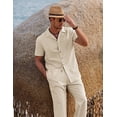thumbnail image 2 of Conjunto casual de camisa y pantalón de lino para hombre COOFANDY para playa, 2 of 5