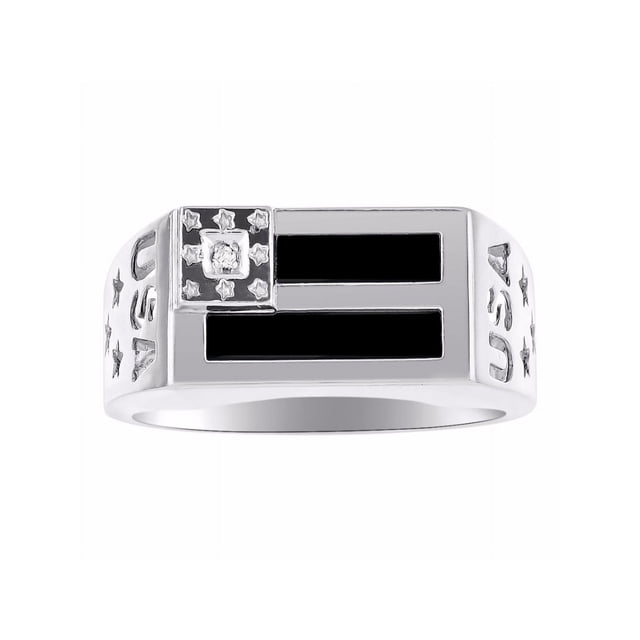 RYLOS Men's Rings Sterling Silver USA Flag Designer Ring With Diamonds and Black Onyx Rings For Men Size 12
