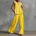 thumbnail image 2 of Levmjia Women Sets 2 Piece Outfits V Neck Sleeveless Striped Top High Waist Wide Leg Pants Pocket Set Summer Fashion Casual Loose Comfortable Travel Vacation Beachwear, 2 of 6