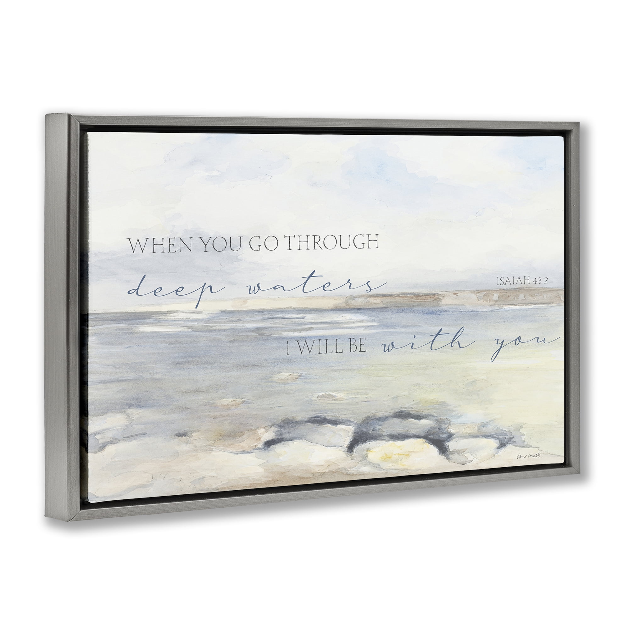 Stupell Industries Deep Waters Isaiah 43:2 Gray Framed Floater Canvas Wall Art, design by Lanie Loreth