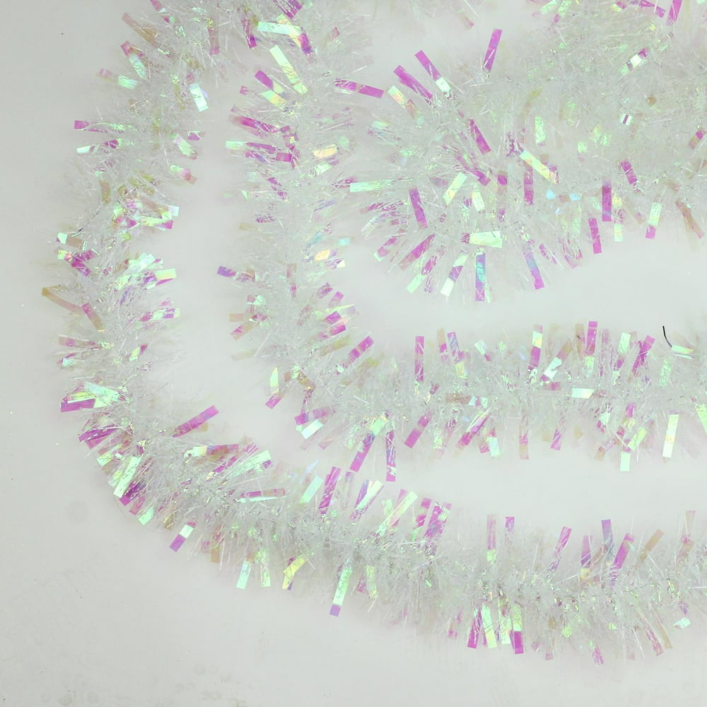 50' Festive White Iridescent Thick Cut Christmas Tinsel Garland - Unlit