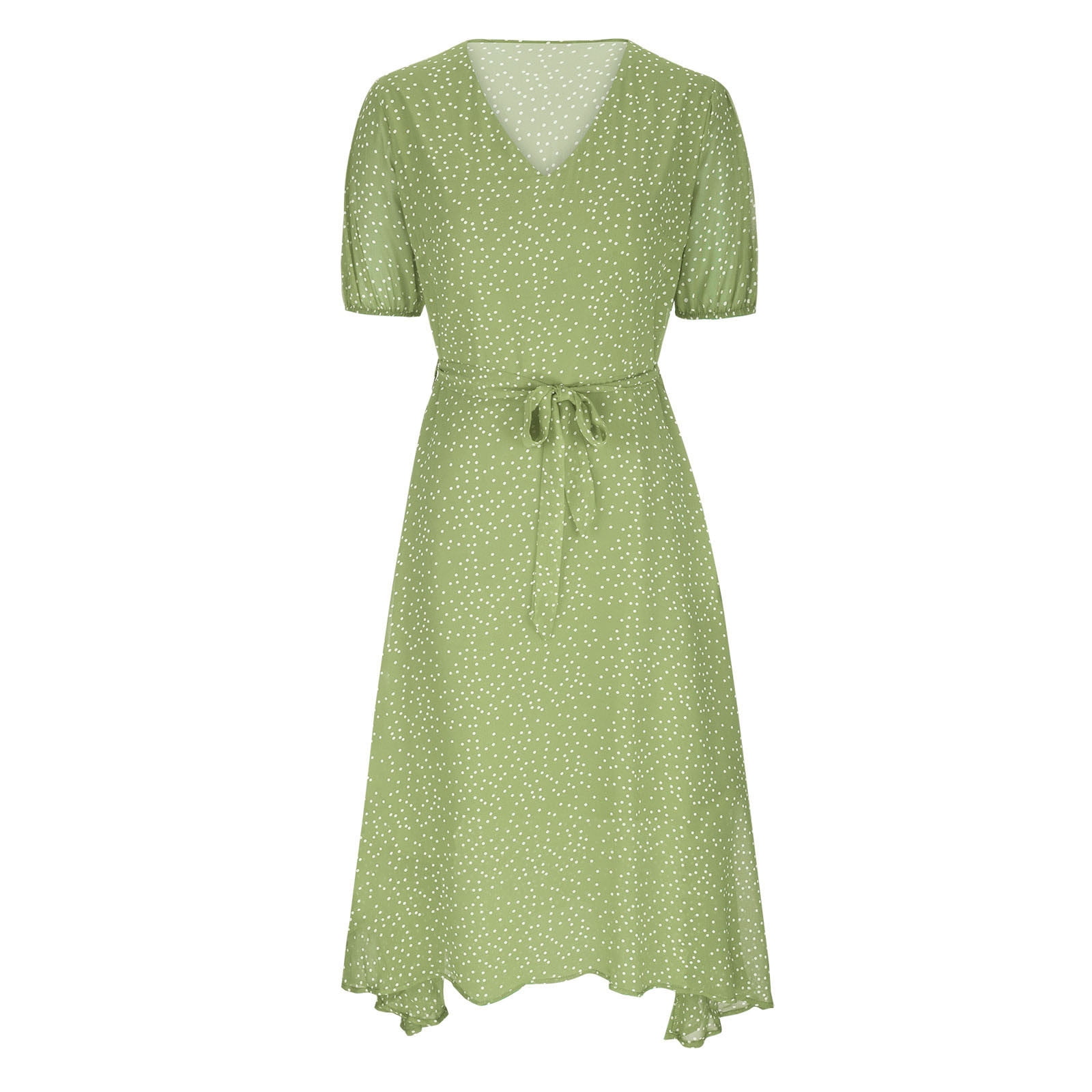 Jerdar Summer Dress Saving! Dresses for Women Summer V-Neck Bandage Dot Print Casual Short Sleeve Leisure Dresses Green L, Women's, Size: Large