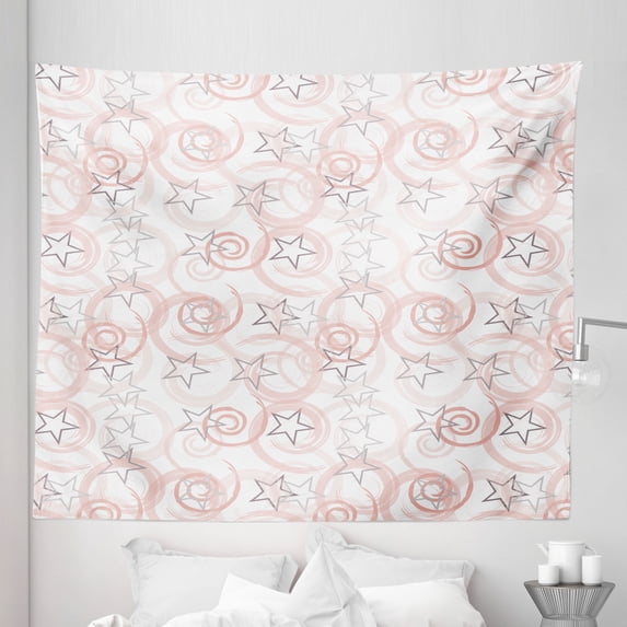 Grey and White Tapestry, Whirlwind Stars Pastel Tornado Swift Ordered Repeated Pattern, Fabric Wall Hanging Decor for Bedroom Living Room Dorm, 5 Sizes, Pale Taupe and Blush, by Ambesonne