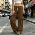 thumbnail image 2 of Pants for Women Wide Leg Sweatpants Solid Color Loose Elastic Waist Drawstring Bow Tied Strap Sweatpants Fall Sweatpants with Pockets Casual Lounge Travel Pants, 2 of 9