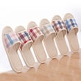 thumbnail image 2 of Pantuflas de lino a cuadros para las cuatro estaciones, ultrafinas, de algodón, para amantes del hogar, interiores, suelo de madera antideslizante para hombres y mujeres, 2 of 5