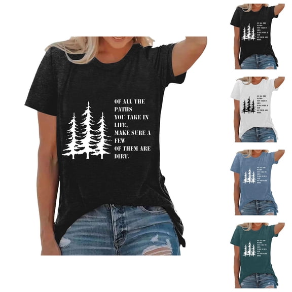 of All The Paths You Take in Life Graphic Tees for Women 2026 Summer Casual Short Sleeve Crewneck Hiking Camping T Shirts