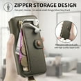 thumbnail image 5 of for iPhone 14 Folio Flip Wallet Case, PU Leather Zipper Pocket Card Slots RFID Blocking Wristband Bracket, with Diamond Finger Ring Full Body Protection for iPhone 14 - Midnightgreen, 5 of 10