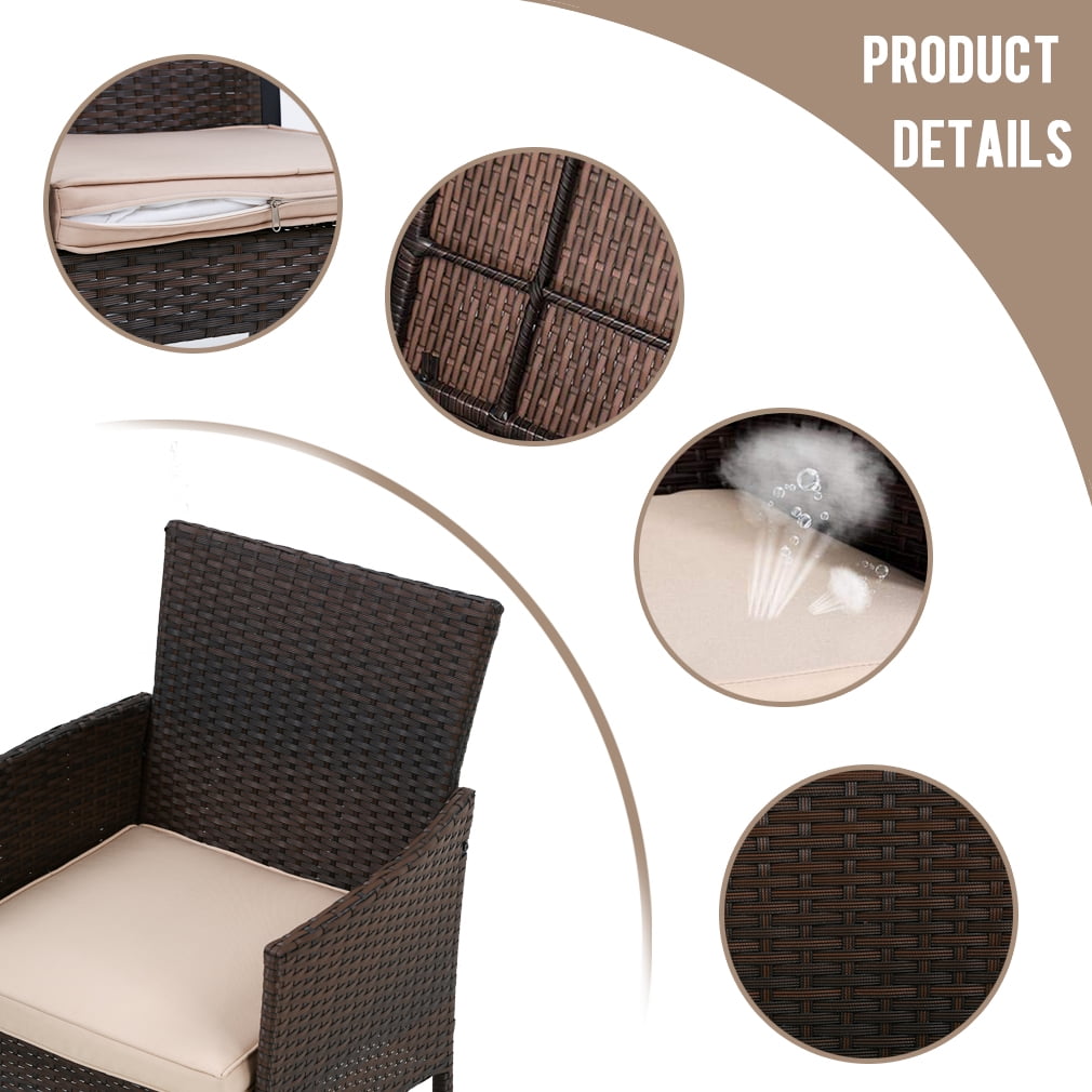 FDW Outdoor Patio Furniture Sets 3 Pieces Patio Set Wicker Bistro Set Rattan Chair Conversation Sets Garden Porch Furniture Sets for Yard and Bistro with Coffee Table,Brown