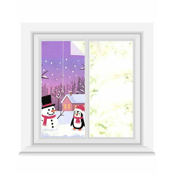 Window Privacy Film Christmas Snowman Stained Glass Window Film Decorative Sun Block Window Cover Winter Snowflakes Purple Abstract Window Clings Static Adhesive Sticker for Bathroom 17.7"x39.3"