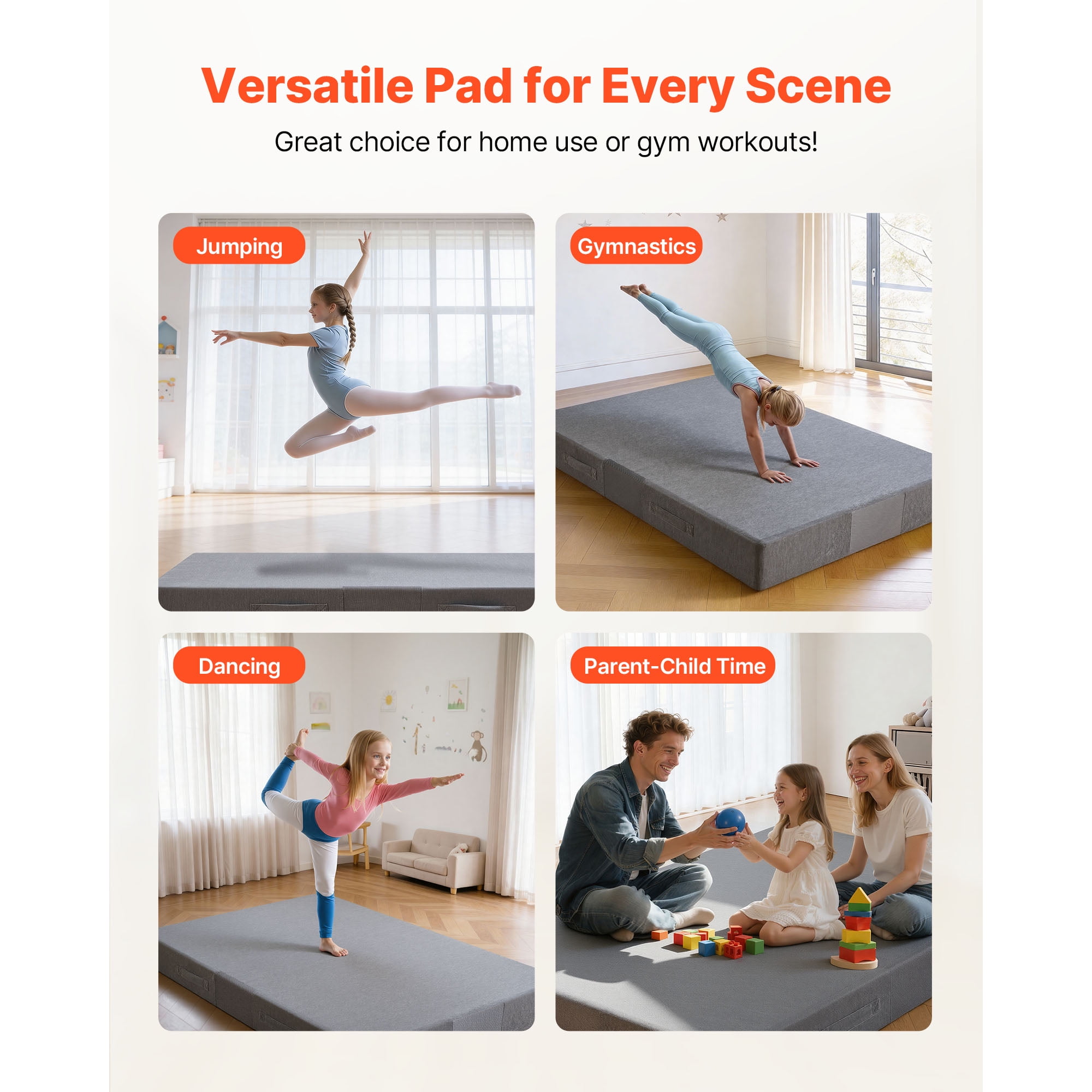 KFFKFF Crash Pad, 6 x 4 ft Sensory Mat with Soft Foam and Removable Cover, Large Pillow Mat for Kids and Adults for Jumping, Playing, Climbing, and Gymnastics