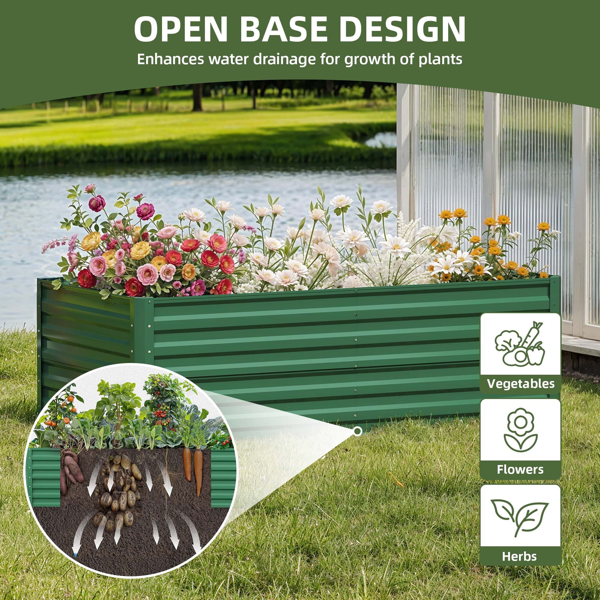Uforic Galvanized Raised Garden Bed Kit, Metal Planter Box with Gloves, Metal Raised Garden Beds for Vegetables,Green,6x3x2ft
