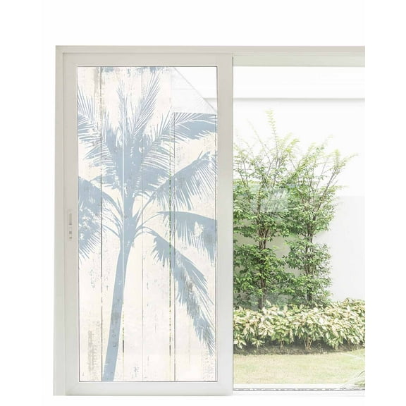 Window Privacy Film Summer Palm Tree Stained Glass Window Film Decorative Sun Block Window Cover Farmhouse Botanical Tropical Plants Window Clings Static Adhesive Sticker for Bathroom 35.4"x78.7"