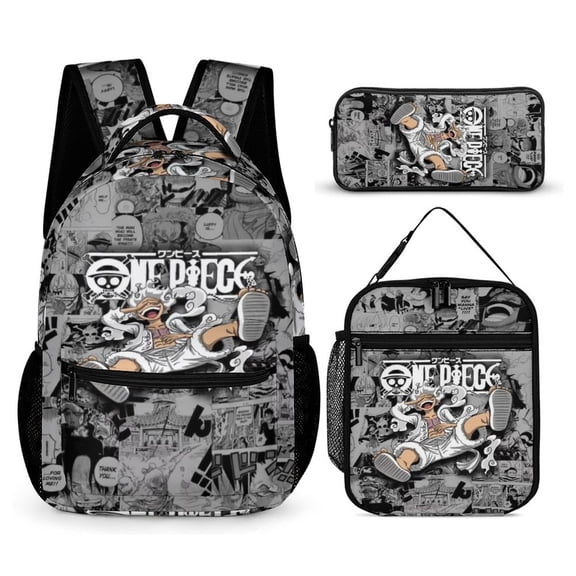 3-PieceOne Piece Large Capacity Anime Backpack with Lunch Bag & Pen Case | Casual Schoolbag for Travel, Outdoor, Fashion Daypack