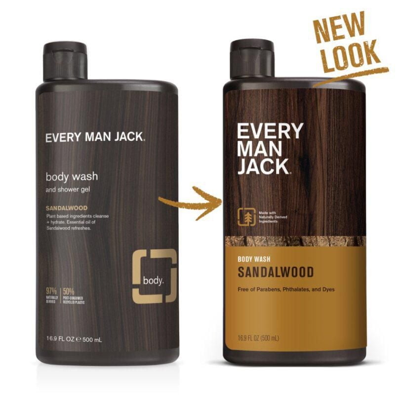 Every Man Jack Mens Body Wash - Sandalwood 500ML | Hydrating for Sensitive Skin, Naturally Derived, Cruelty-Free Shower Gel for Men, Every Man Jack Body Wash