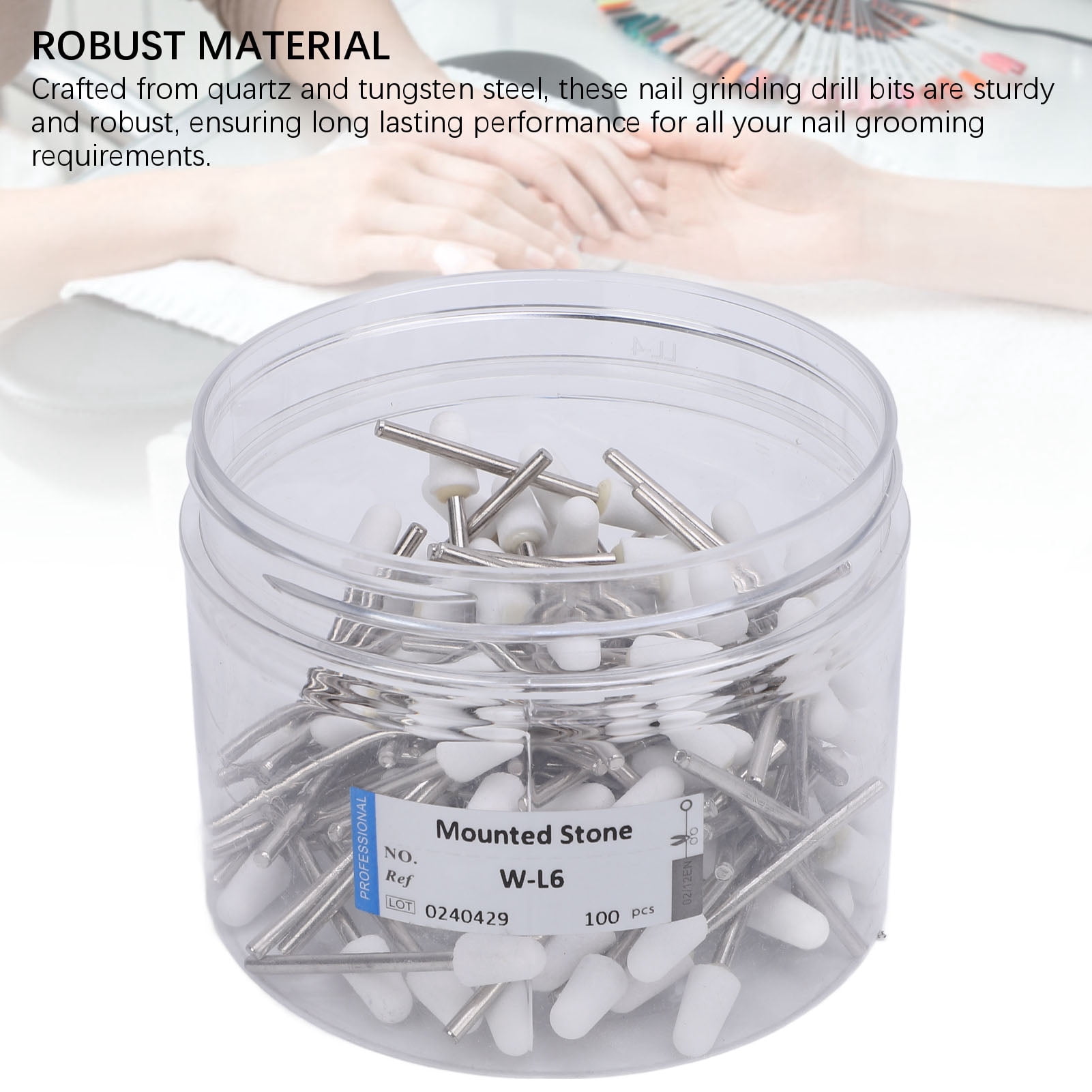 Rupoun 100 Pcs Quartz Tungsten Steel Nail Drill Bits Set, Professional Electric File Replacements for Manicure Machine, Cuticle Remover & Acrylic Gel Prep Kit, Multi Functional Rotating Tools