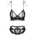 thumbnail image 1 of Women See Through Sheer Mesh Lingerie Set Elastic String Shoulder Straps Ruffle Underwired Bra Top Open Butt Briefs UnderwearXXL Gong Bohan LED, 1 of 2
