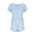 thumbnail image 3 of FAHXNVB Womens Pajamas Set 2 Piece Ruffle Pj Soft Crewneck Short Sleeve Tops and Shorts Sleepwear Set Cute Solid Color Pajama Sets for Women, 3 of 5