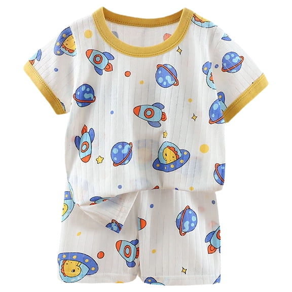 felwors Boys Summer Pajamas Two Piece Short Sleeve Toddler Pajamas PJ Sets Summer Pajamas Shorts to Keep Cool While Sleeping (12-18 Months,Gold)