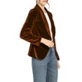 thumbnail image 4 of INSPIRE CHIC Women's Velvet Blazer Solid Color Shawl Collar One Button Wear-to-Work Suit Jacket L Brown, 4 of 8