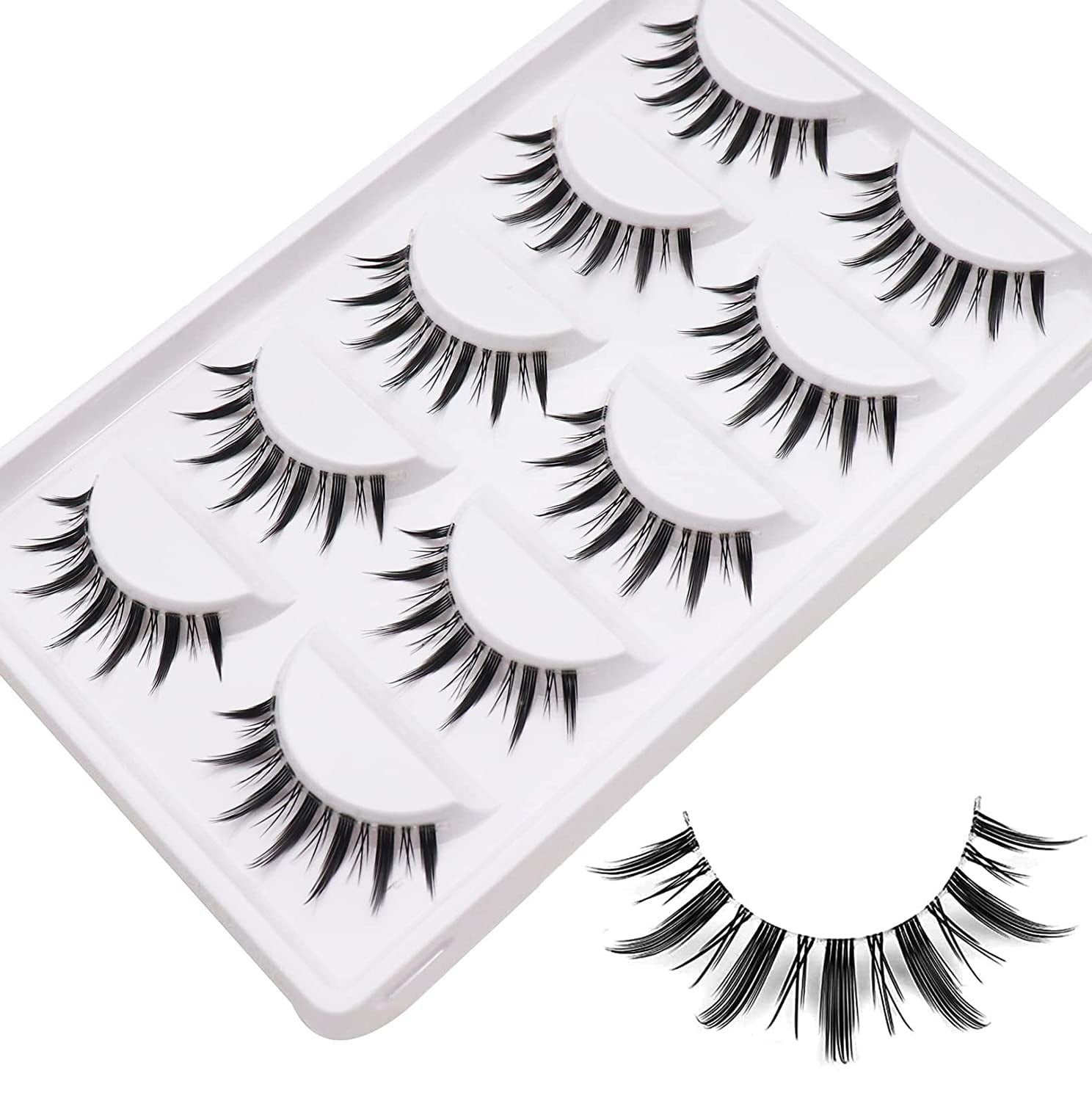 KISSNOWY 5Pairs Natural Lashes Manga Anime Makeup Clear Band