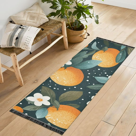 Yayeee Runner Rug for Bedroom 2'x6' Machine Washable Hallway Non Slip Mat, Green Oranges