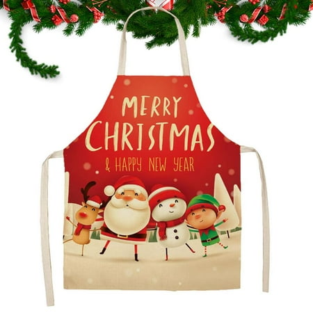 

Peitten Christmas Cleaning Apron Practical Washable Santa Clause Elk Snowman Christmas Apron Durable Comfortable Cleaning Apron for Family Gathering great