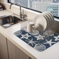 thumbnail image 2 of Navy Blue Coastal Dish Drying Mats for Kitchen Counter, Starfish Shell Ocean Nautical Absorbent Coffee Bar Mat with Non-slip Rubber Backed Quick Drying Dish Rack Pad 12"x16", 2 of 9