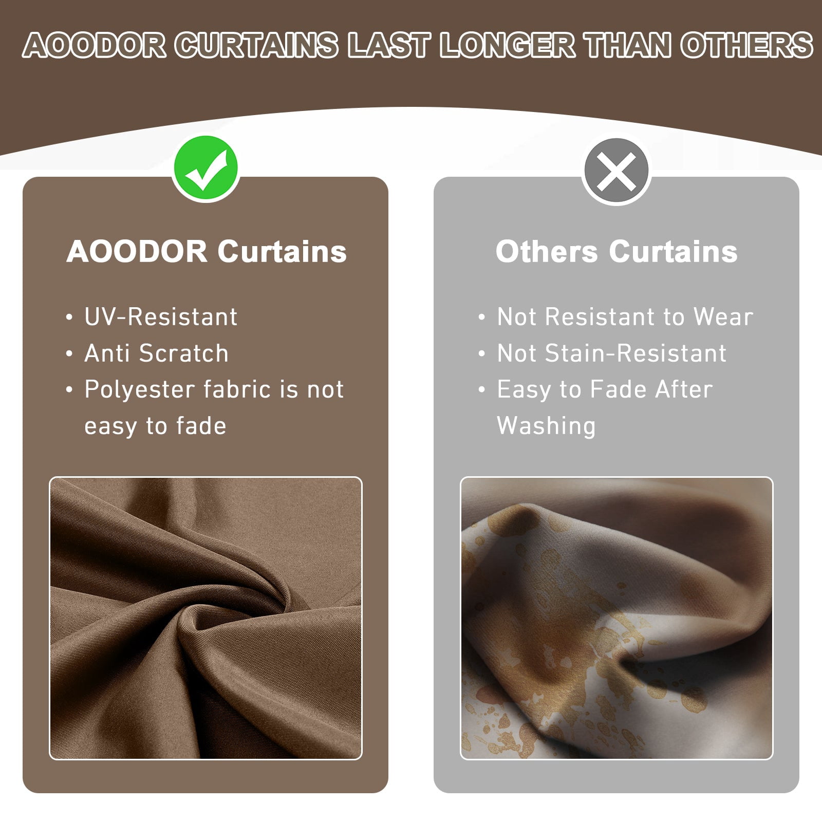 Aoodor 12' x 16' Gazebo Curtain Set Protecting Privacy Side Walls 4 Panels, Curtain Only - Brown