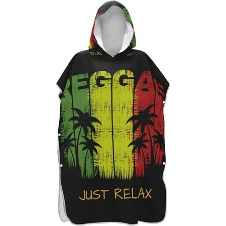 

Relax Reggaeusic Grounge Palm Trees On Black Adult Surf Poncho Changing Robe with Hood and Pocket Quick-Drying Bathrobe Microfiber Towel Wetsuit for Bath Beach Outdoor