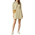 thumbnail image 3 of Allegra K Women's 3/4 Sleeve Button Front Flare Mini Shirt Dress, 3 of 7