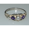 thumbnail image 5 of LBG British Made 925 Sterling Silver Cultured Pearl & Amethyst Womens Trilogy Ring - 33 size options - Sizes 4 to 12 Available, 5 of 7