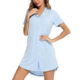thumbnail image 4 of Anjue Camisones de pijama para mujer, de manga corta y larga, para dormir, tallas S-XXL, Azul claro, XL, 4 of 5