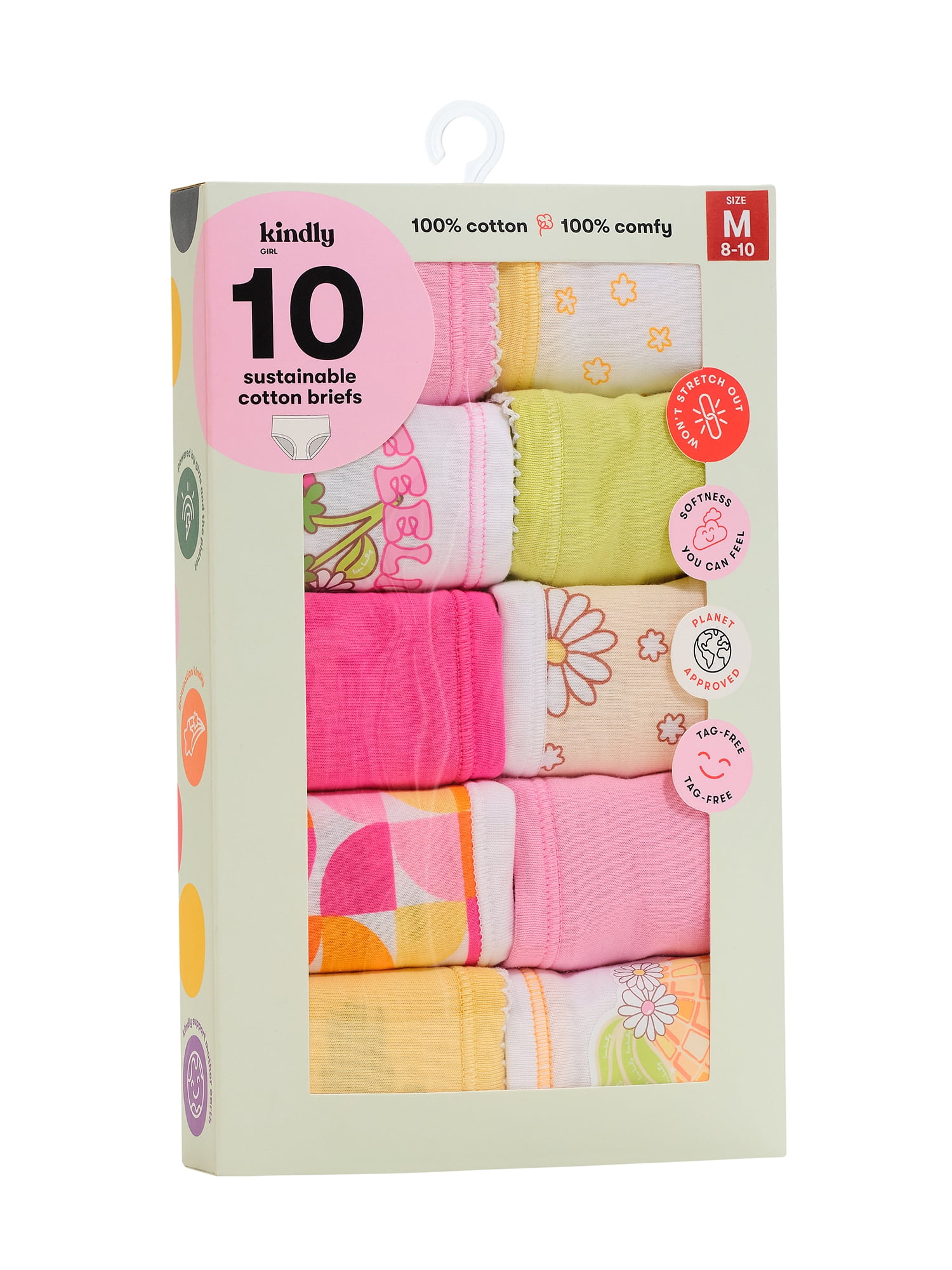 Kindly Yours Girl’s Cotton Brief Underwear, 10-pack, Sizes S-XL
