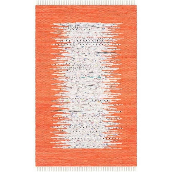 SAFAVIEH Montauk Tennyson Braided Border Cotton Area Rug, Ivory/Orange, 5' x 8'