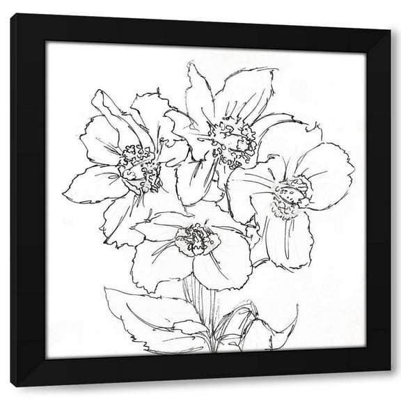 OnRei 12x12 Black Modern Wood Framed Wall Art Titled - Floral Sketch BW