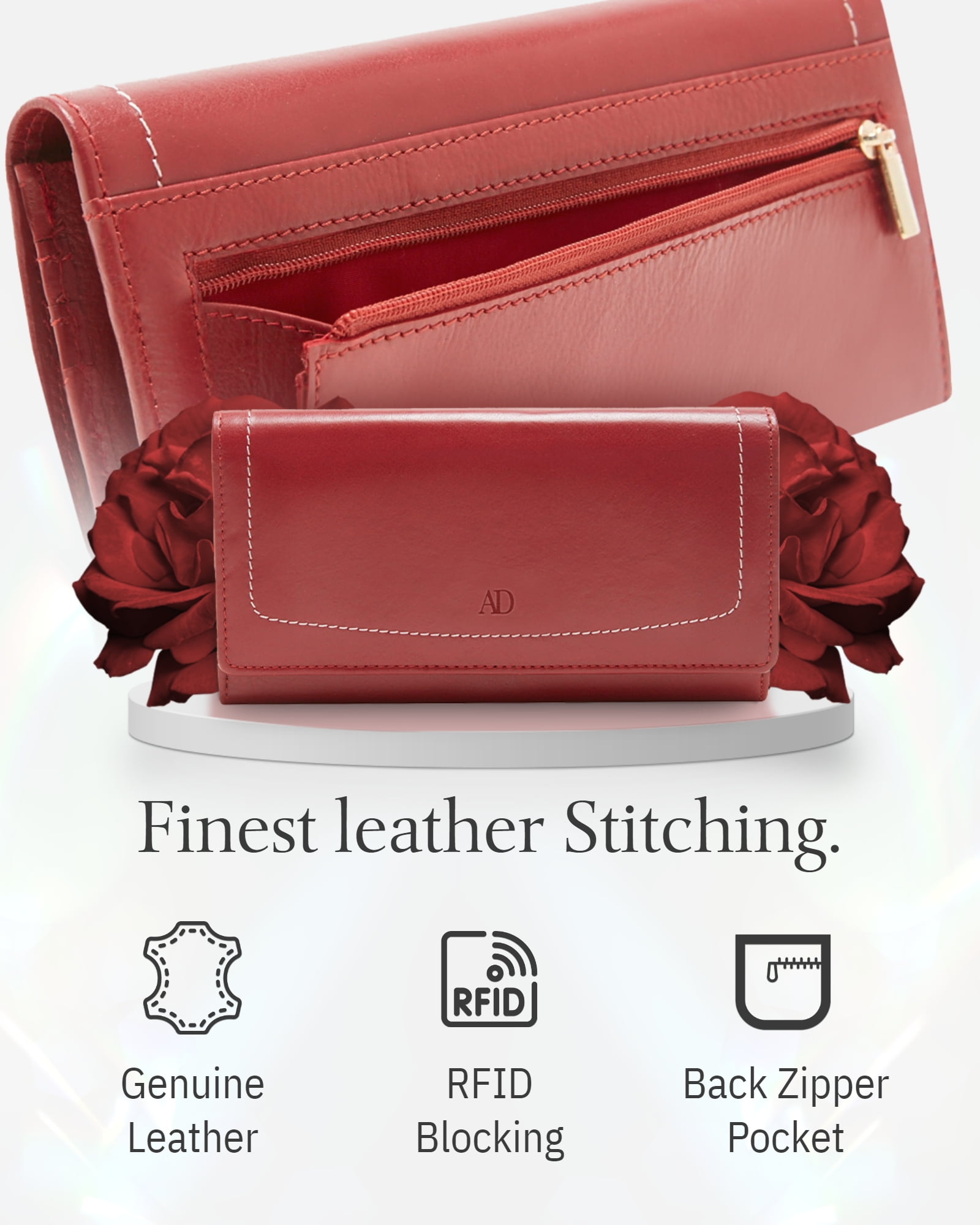 Genuine Leather Wallets For Women - Ladies Accordion Clutch Wallet With  Coin Purse Pocket And ID Window RFID Blocking 