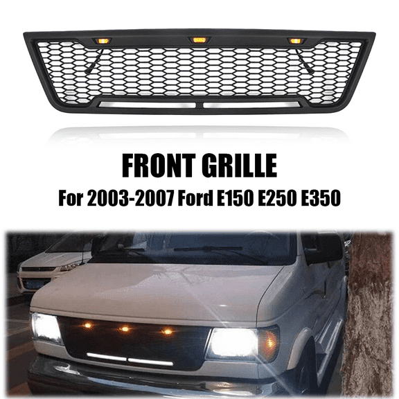 Front Grill Fit For 2003-2007 Ford E150 E250 E350 Grill W/E Lights & Light strip