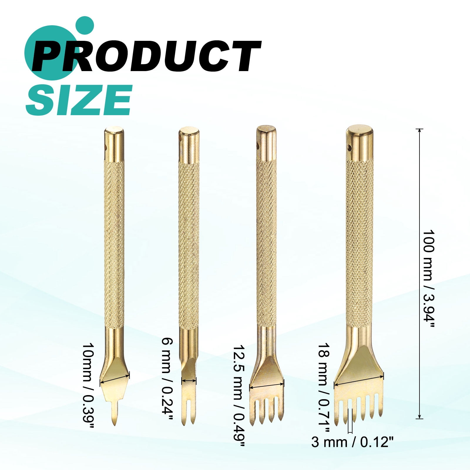 4Pcs 3mm 1/2/4/6 Prong Leather Hole Stitching Punch Tool for Hand Sewing, Gold