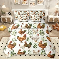 Homewish Farm Animal Chicken 7 Pieces Bedding Comforter Set,Country Leaves Full Bedding Set,White Green Brown Fitted Sheet Flat Sheet For Kids,Luxury Bedroom Decor Reversible