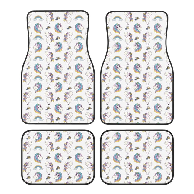 Balery Funny Kawaii Unicorns Dancing Juego de 4 Alfombrillas para Auto, Revestimientos de Caucho Resistente, Diseño Antideslizante